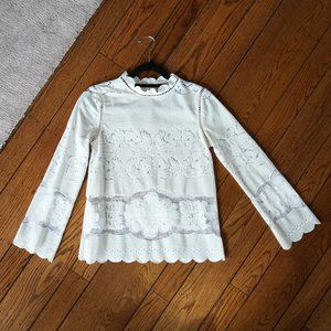 Anthropologie James Coviello Vintage Style Ivory Lace Blouse Long Sleeve Top
